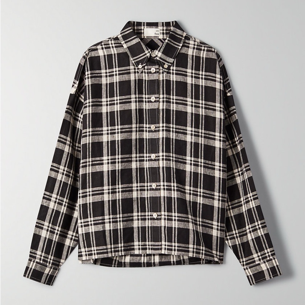Aritzia Wilfred plaid Tanis linen button top sz xxs work once - Picture 6 of 12